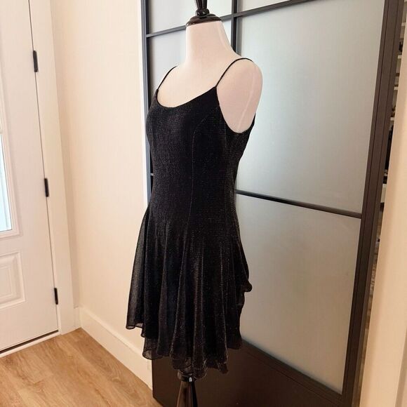 Vintage 80s 90s Black Silver Festive Swing Skater Mini Dress M/L USA Union Made - Picture 3 of 13